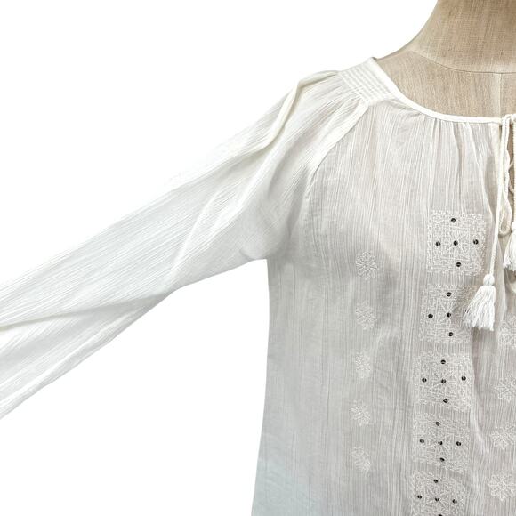 Joie Revolve Millan Top Peasant Boho Embroidered tassels Ivory Size Small NWT - Picture 3 of 10